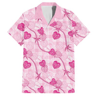 Anthurium Pikake Ti Leaf Palaka Family Matching Short Sleeve Bodycon Dress and Hawaiian Shirt Pink Version