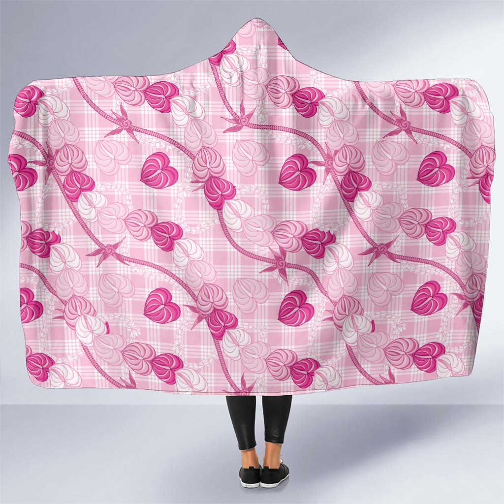 Anthurium Pikake Ti Leaf Palaka Hooded Blanket Pink Version LT01 One Size Pink - Polynesian Pride