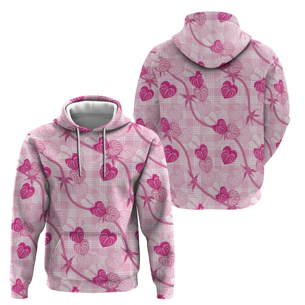Anthurium Pikake Ti Leaf Palaka Hoodie Pink Version LT01 - Polynesian Pride