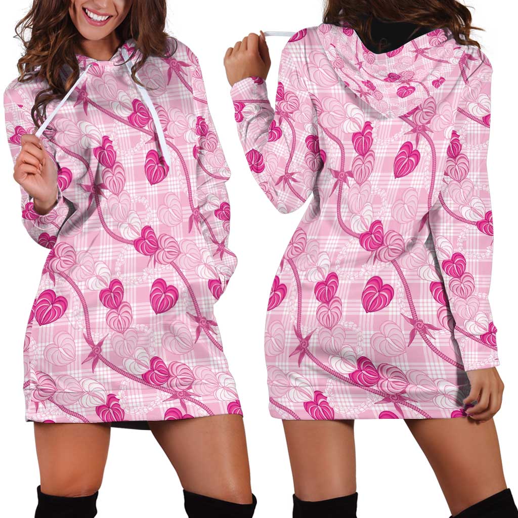 Anthurium Pikake Ti Leaf Palaka Hoodie Dress Pink Version LT01 - Polynesian Pride