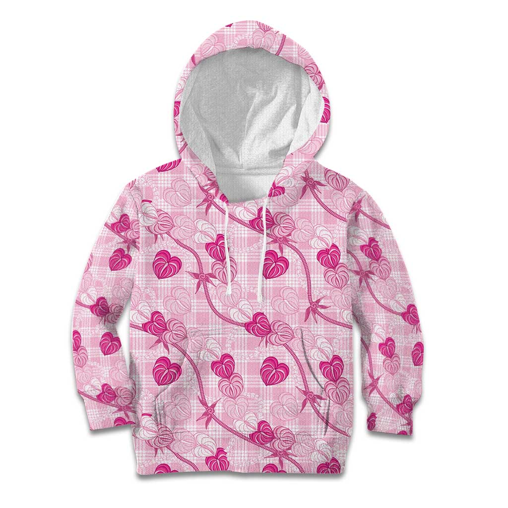 Anthurium Pikake Ti Leaf Palaka Kid Hoodie Pink Version LT01 Hoodie Pink - Polynesian Pride