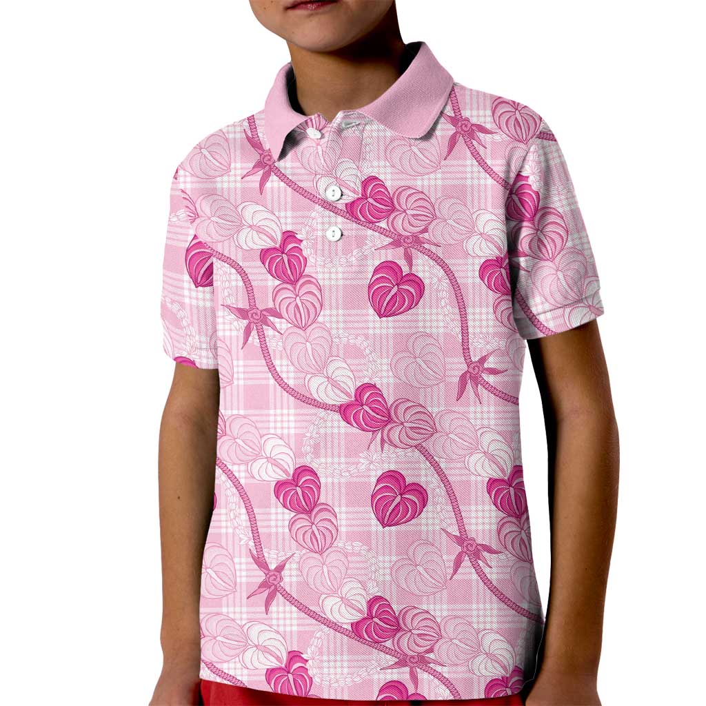 Anthurium Pikake Ti Leaf Palaka Kid Polo Shirt Pink Version LT01 Kid Pink - Polynesian Pride