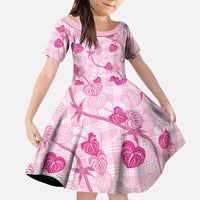 Anthurium Pikake Ti Leaf Palaka Kid Short Sleeve Dress Pink Version