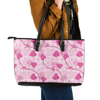 Anthurium Pikake Ti Leaf Palaka Leather Tote Bag Pink Version LT01 - Polynesian Pride