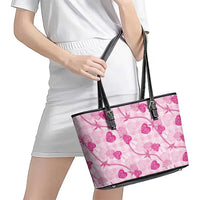 Anthurium Pikake Ti Leaf Palaka Leather Tote Bag Pink Version LT01 - Polynesian Pride