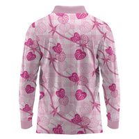 Anthurium Pikake Ti Leaf Palaka Long Sleeve Polo Shirt Pink Version LT01 - Polynesian Pride