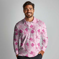 Anthurium Pikake Ti Leaf Palaka Long Sleeve Polo Shirt Pink Version LT01 - Polynesian Pride