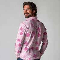 Anthurium Pikake Ti Leaf Palaka Long Sleeve Polo Shirt Pink Version LT01 - Polynesian Pride