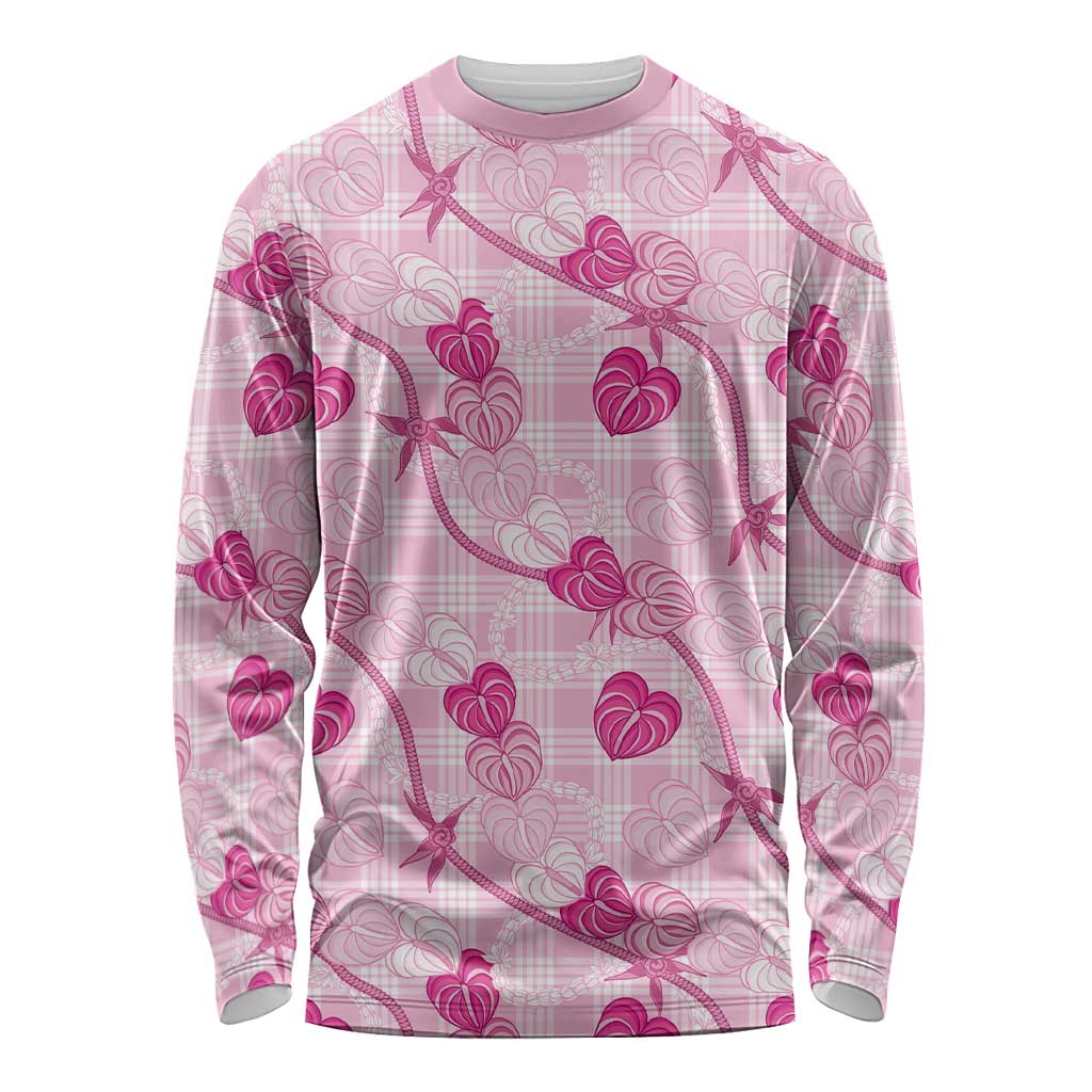 Anthurium Pikake Ti Leaf Palaka Long Sleeve Shirt Pink Version LT01 Unisex Pink - Polynesian Pride