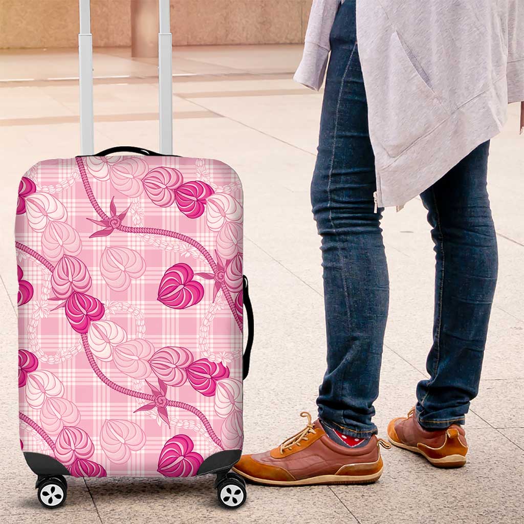 Anthurium Pikake Ti Leaf Palaka Luggage Cover Pink Version LT01 Pink - Polynesian Pride