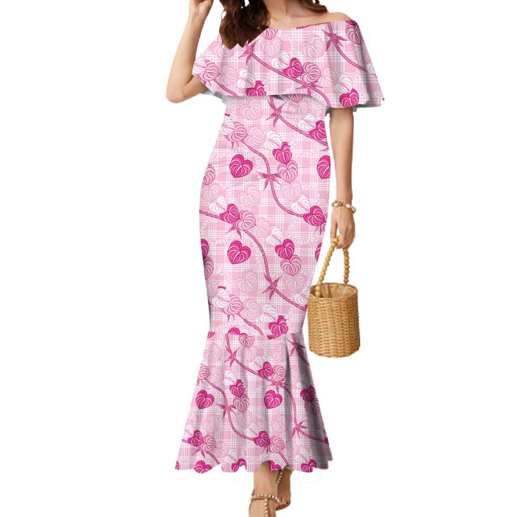 Anthurium Pikake Ti Leaf Palaka Mermaid Dress Pink Version LT01 Women Pink - Polynesian Pride