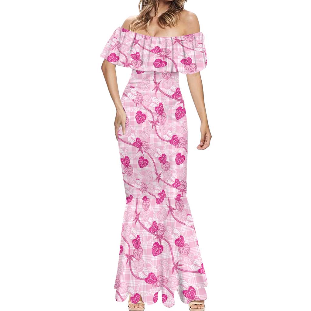Anthurium Pikake Ti Leaf Palaka Mermaid Dress Pink Version LT01 - Polynesian Pride
