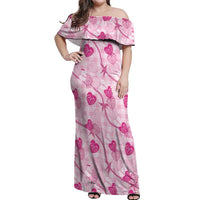 Anthurium Pikake Ti Leaf Palaka Off Shoulder Maxi Dress Pink Version LT01 Women Pink - Polynesian Pride