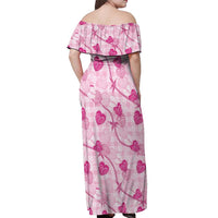 Anthurium Pikake Ti Leaf Palaka Off Shoulder Maxi Dress Pink Version LT01 - Polynesian Pride