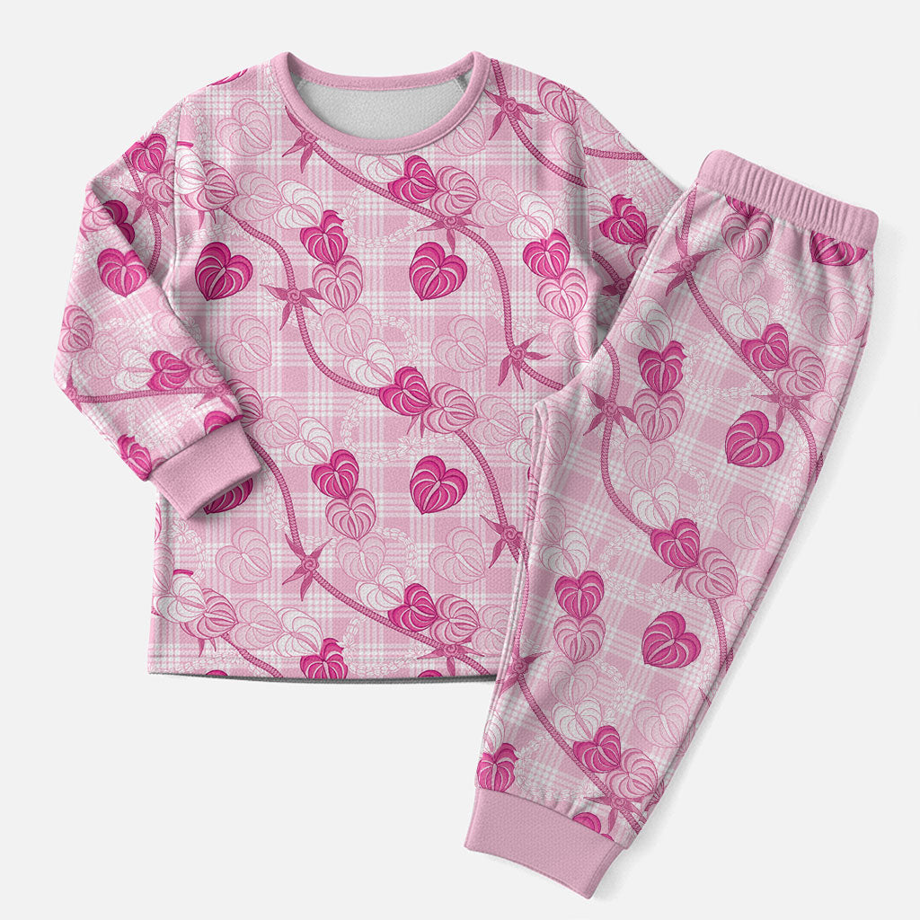 Anthurium Pikake Ti Leaf Palaka Christmas Pajama Set Pink Version