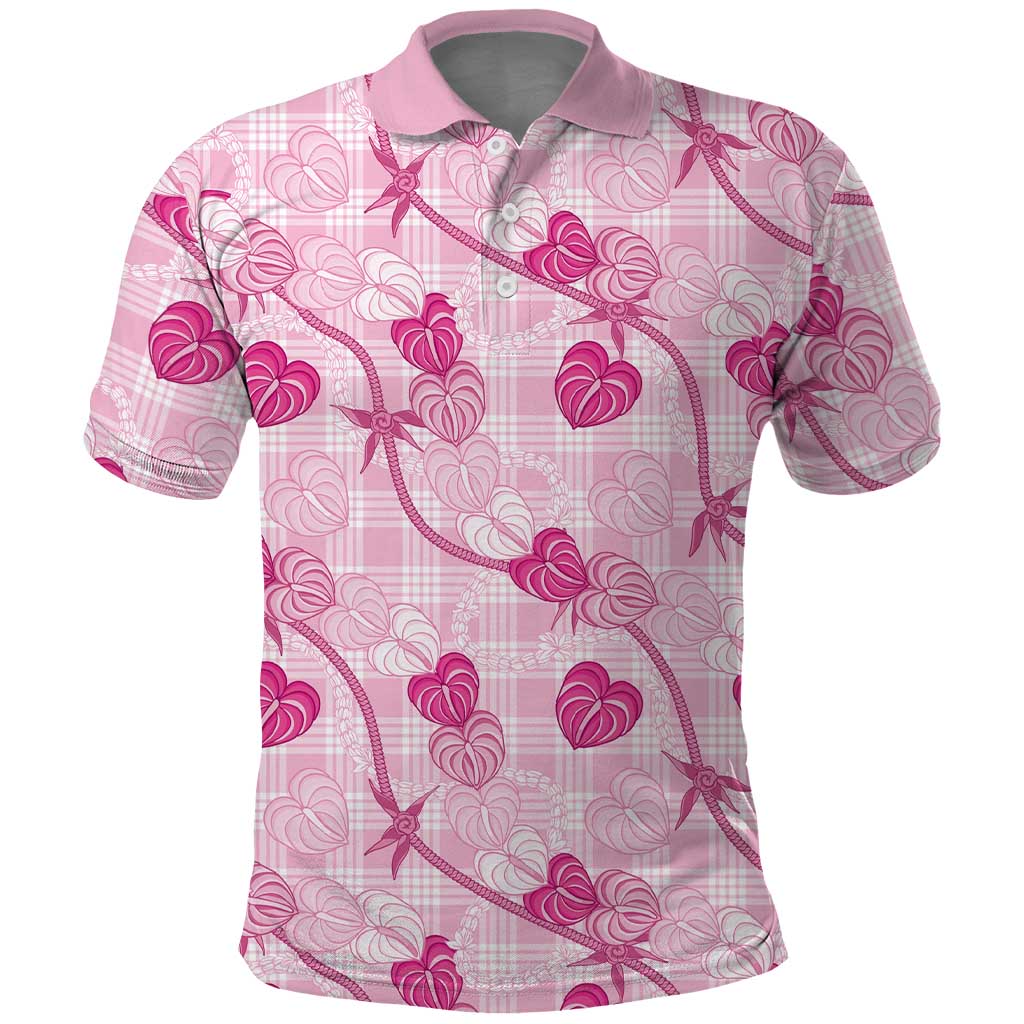 Anthurium Pikake Ti Leaf Palaka Polo Shirt Pink Version LT01 Pink - Polynesian Pride