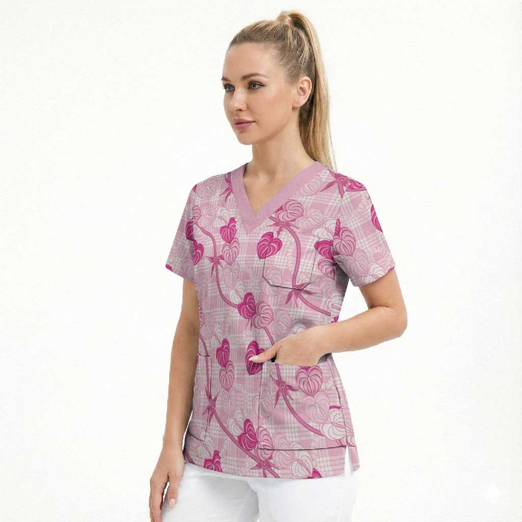 Anthurium Pikake Ti Leaf Palaka Scrub Top Pink Version LT01 - Polynesian Pride