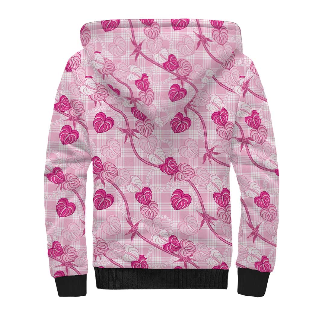 Anthurium Pikake Ti Leaf Palaka Sherpa Hoodie Pink Version LT01 - Polynesian Pride