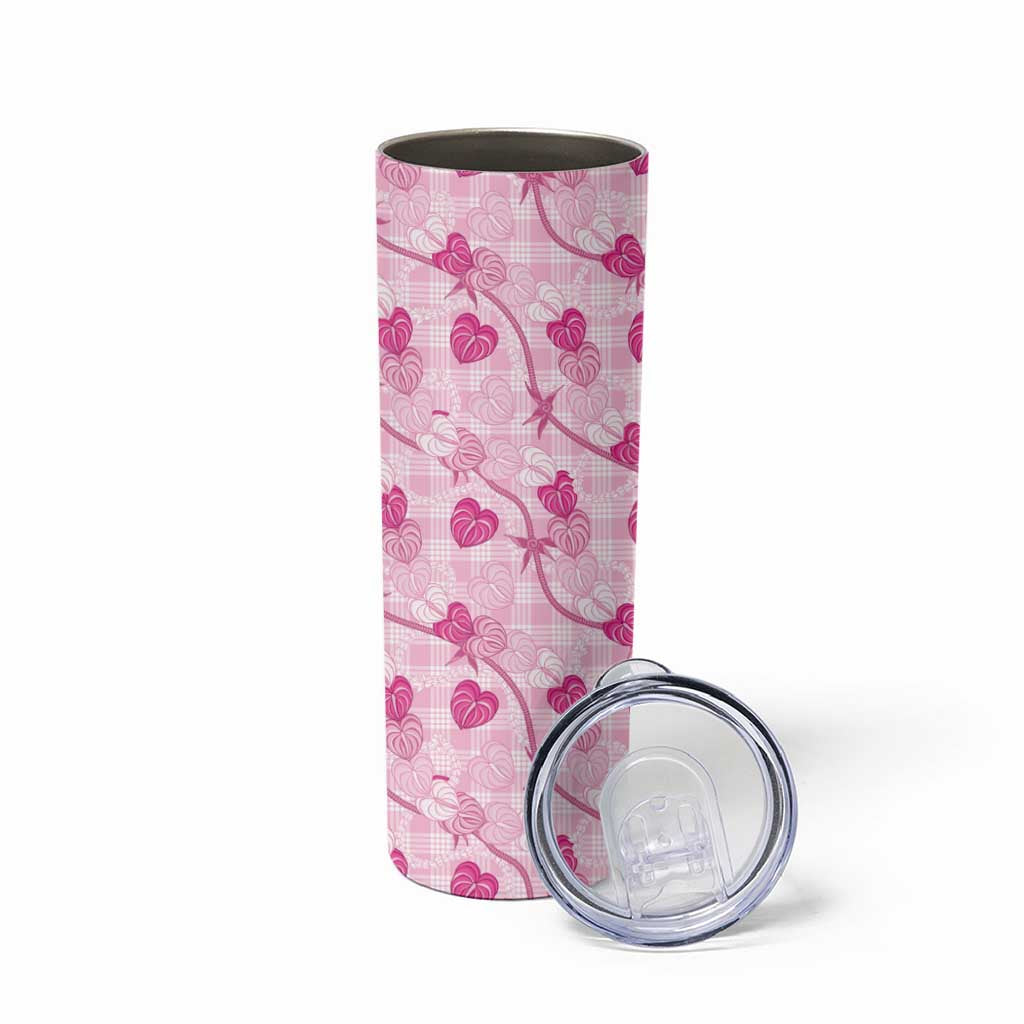 Anthurium Pikake Ti Leaf Palaka Skinny Tumbler Pink Version LT01 - Polynesian Pride