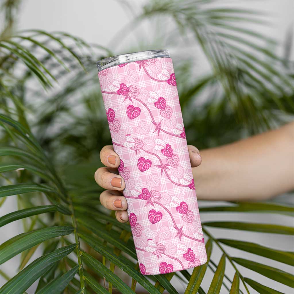 Anthurium Pikake Ti Leaf Palaka Skinny Tumbler Pink Version LT01 - Polynesian Pride