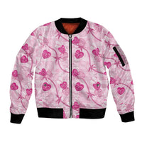 Anthurium Pikake Ti Leaf Palaka Sleeve Zip Bomber Jacket Pink Version