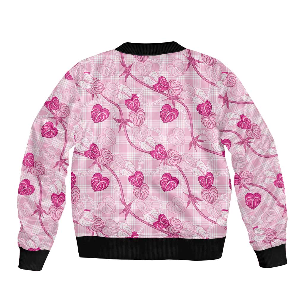 Anthurium Pikake Ti Leaf Palaka Sleeve Zip Bomber Jacket Pink Version