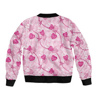 Anthurium Pikake Ti Leaf Palaka Sleeve Zip Bomber Jacket Pink Version
