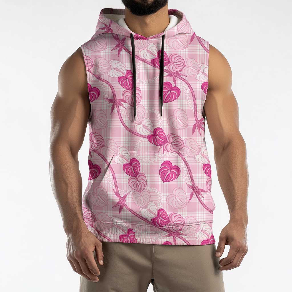 Anthurium Pikake Ti Leaf Palaka Sleeveless Hoodie Pink Version LT01 - Polynesian Pride