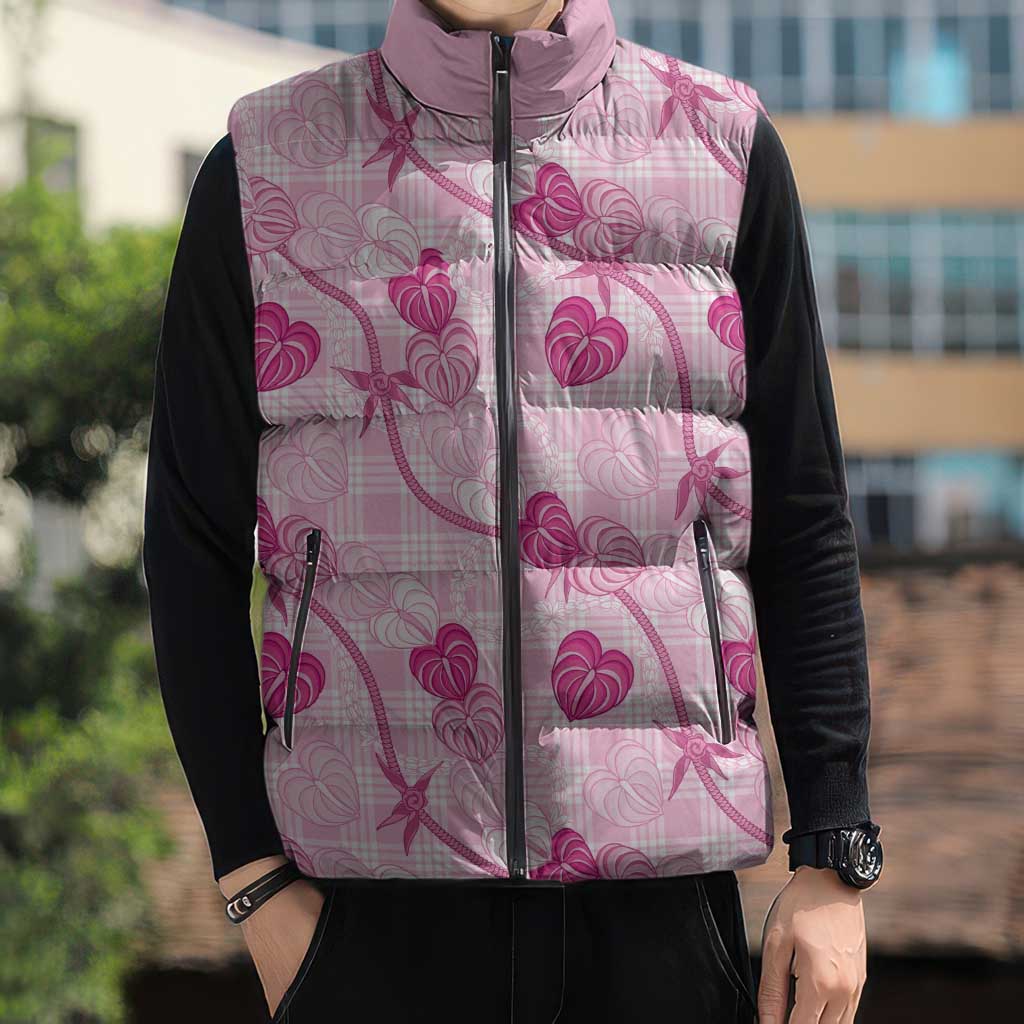 Anthurium Pikake Ti Leaf Palaka Sleeveless Puffer Jacket Pink Version LT01 - Polynesian Pride