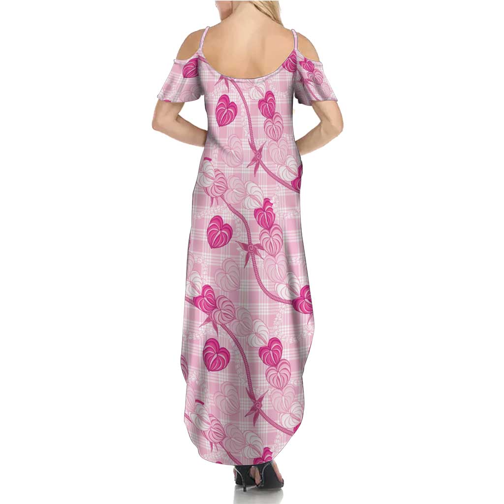 Anthurium Pikake Ti Leaf Palaka Summer Maxi Dress Pink Version LT01 - Polynesian Pride