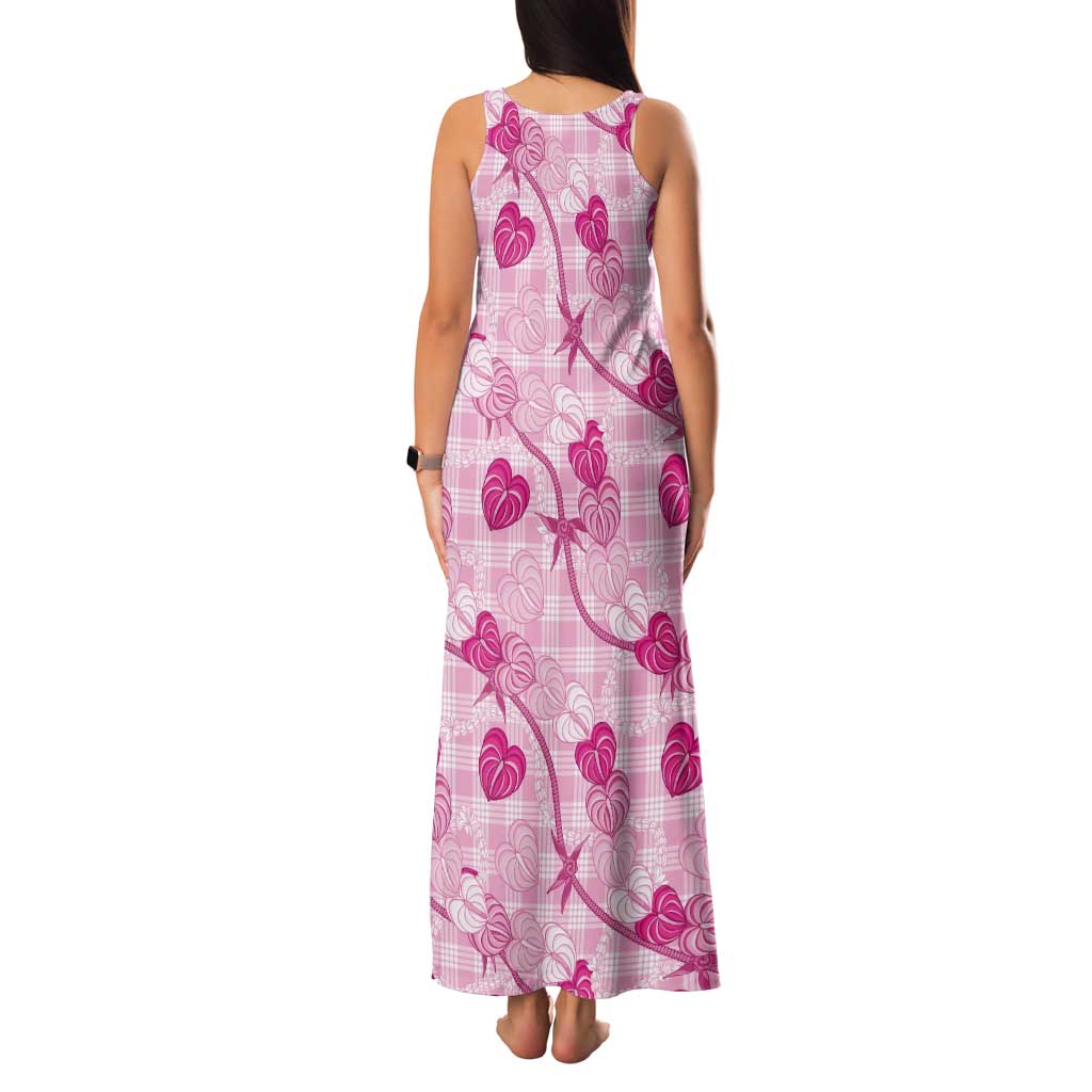Anthurium Pikake Ti Leaf Palaka Tank Maxi Dress Pink Version LT01 - Polynesian Pride