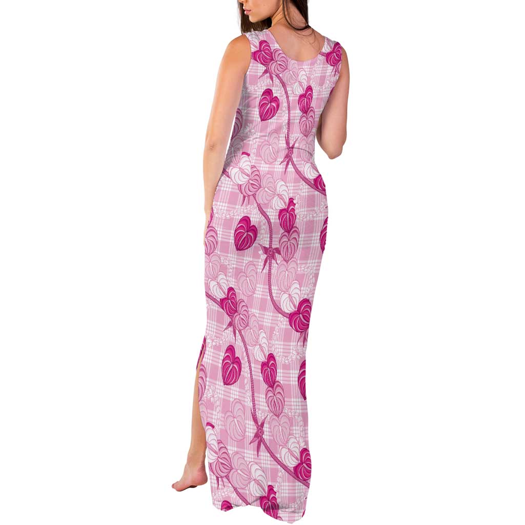 Anthurium Pikake Ti Leaf Palaka Tank Maxi Dress Pink Version LT01 - Polynesian Pride