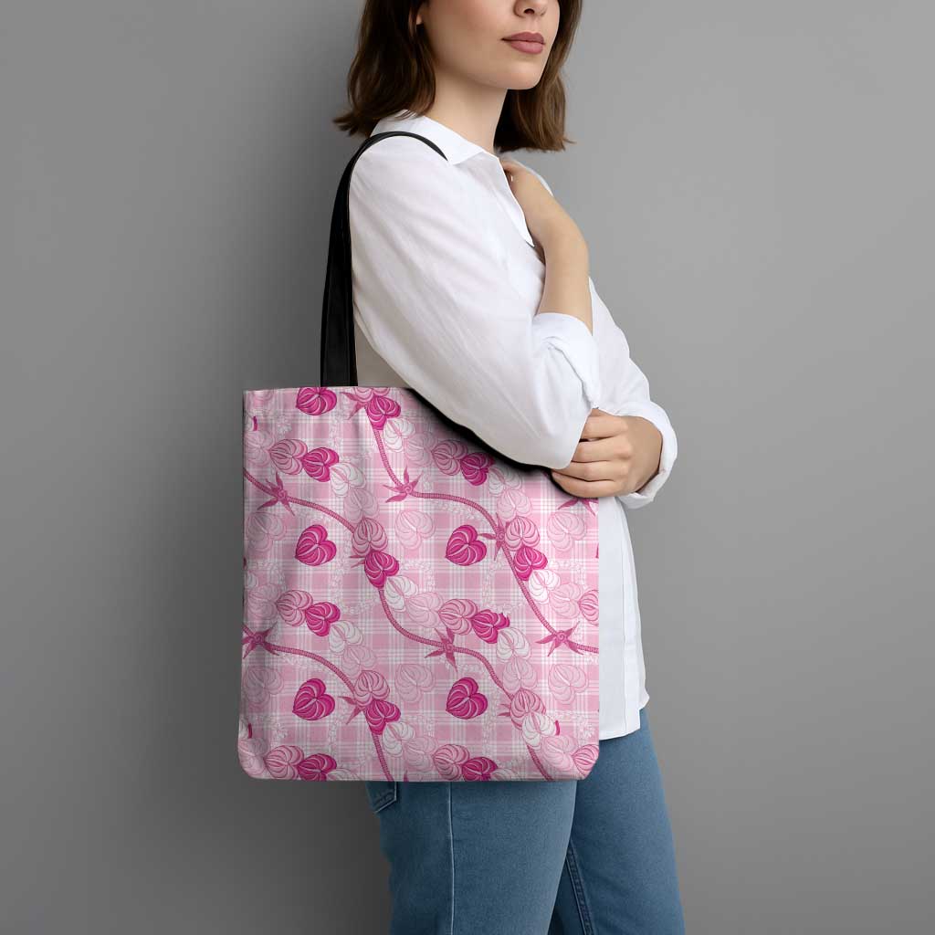 Anthurium Pikake Ti Leaf Palaka Tote Bag Pink Version