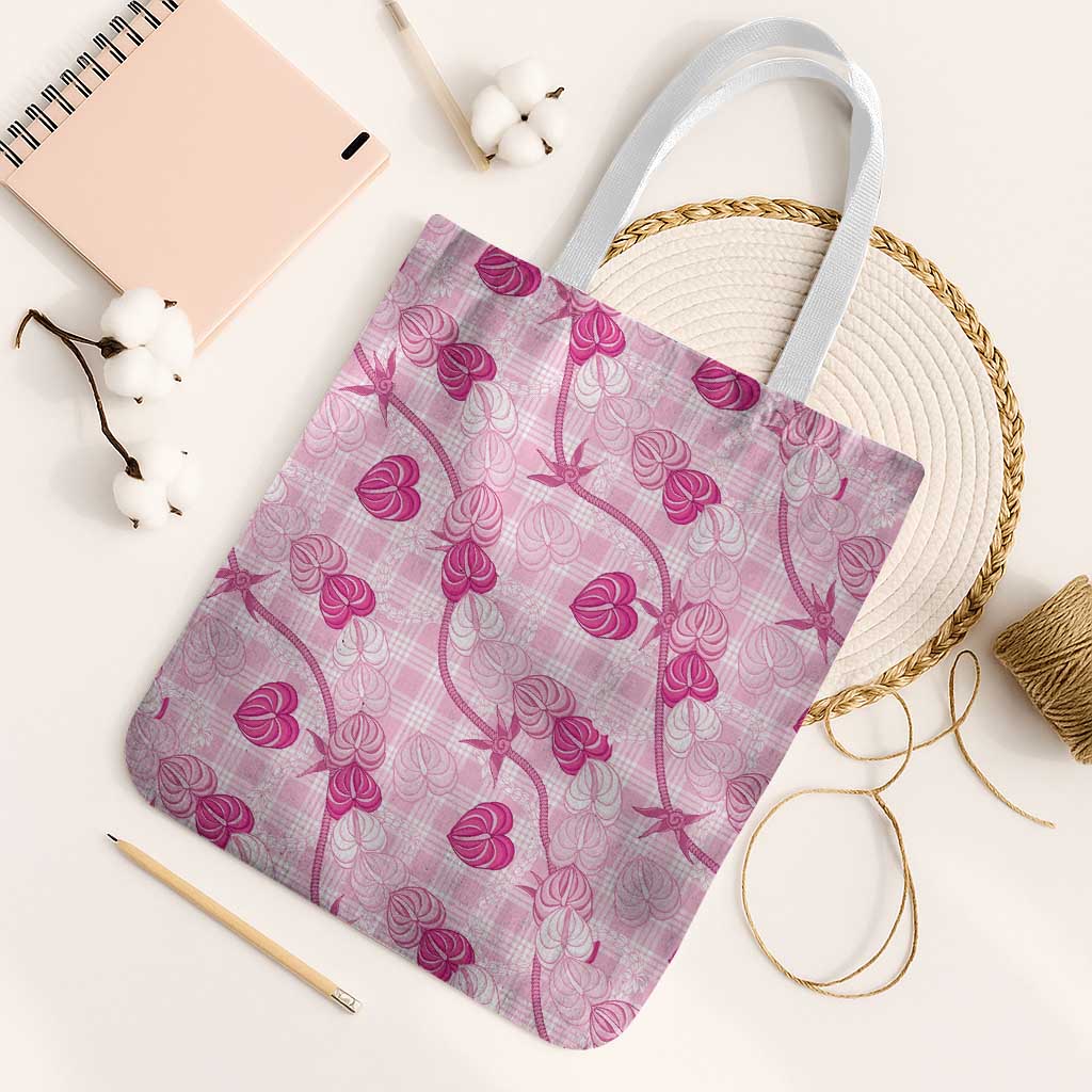 Anthurium Pikake Ti Leaf Palaka Tote Bag Pink Version