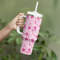 Anthurium Pikake Ti Leaf Palaka Tumbler With Handle Pink Version LT01 - Polynesian Pride