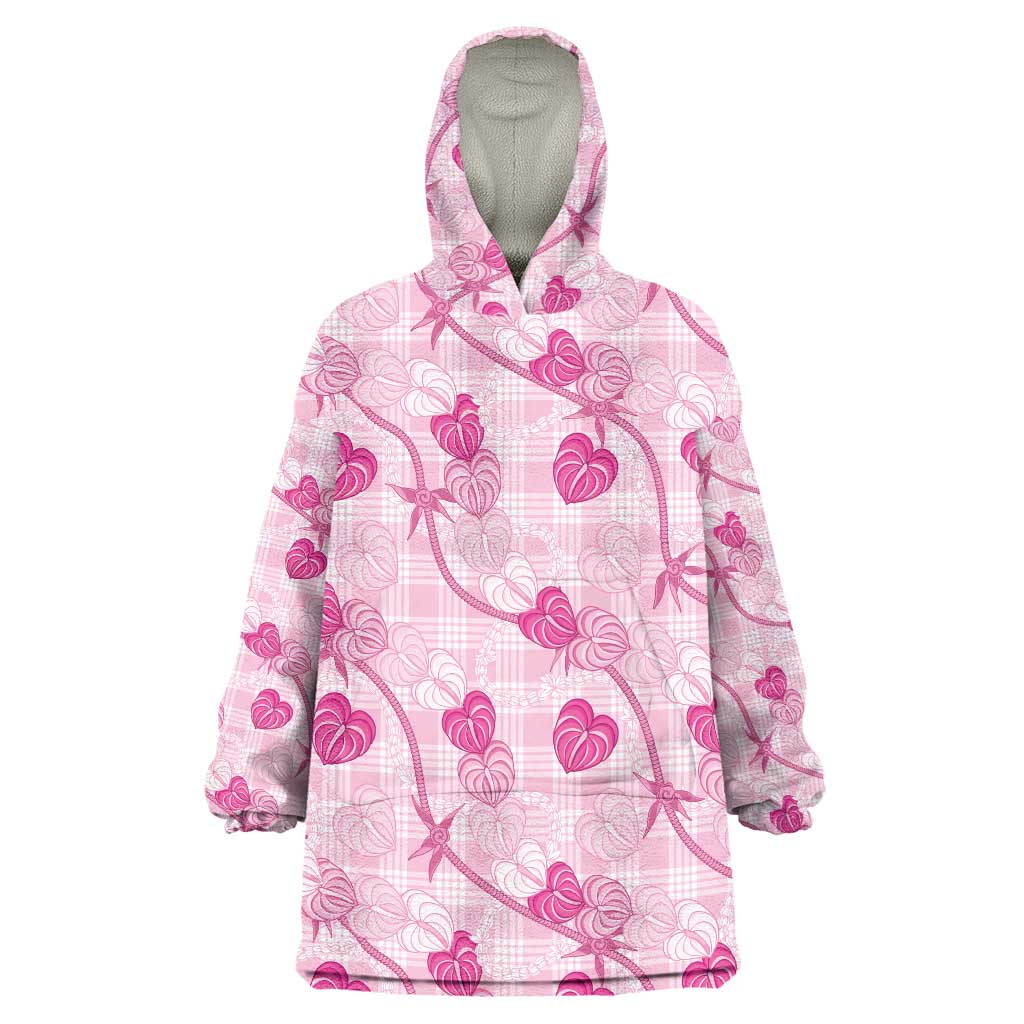 Anthurium Pikake Ti Leaf Palaka Wearable Blanket Hoodie Pink Version LT01 One Size Pink - Polynesian Pride