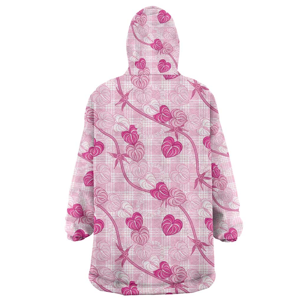 Anthurium Pikake Ti Leaf Palaka Wearable Blanket Hoodie Pink Version LT01 - Polynesian Pride