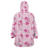 Anthurium Pikake Ti Leaf Palaka Wearable Blanket Hoodie Pink Version LT01 - Polynesian Pride