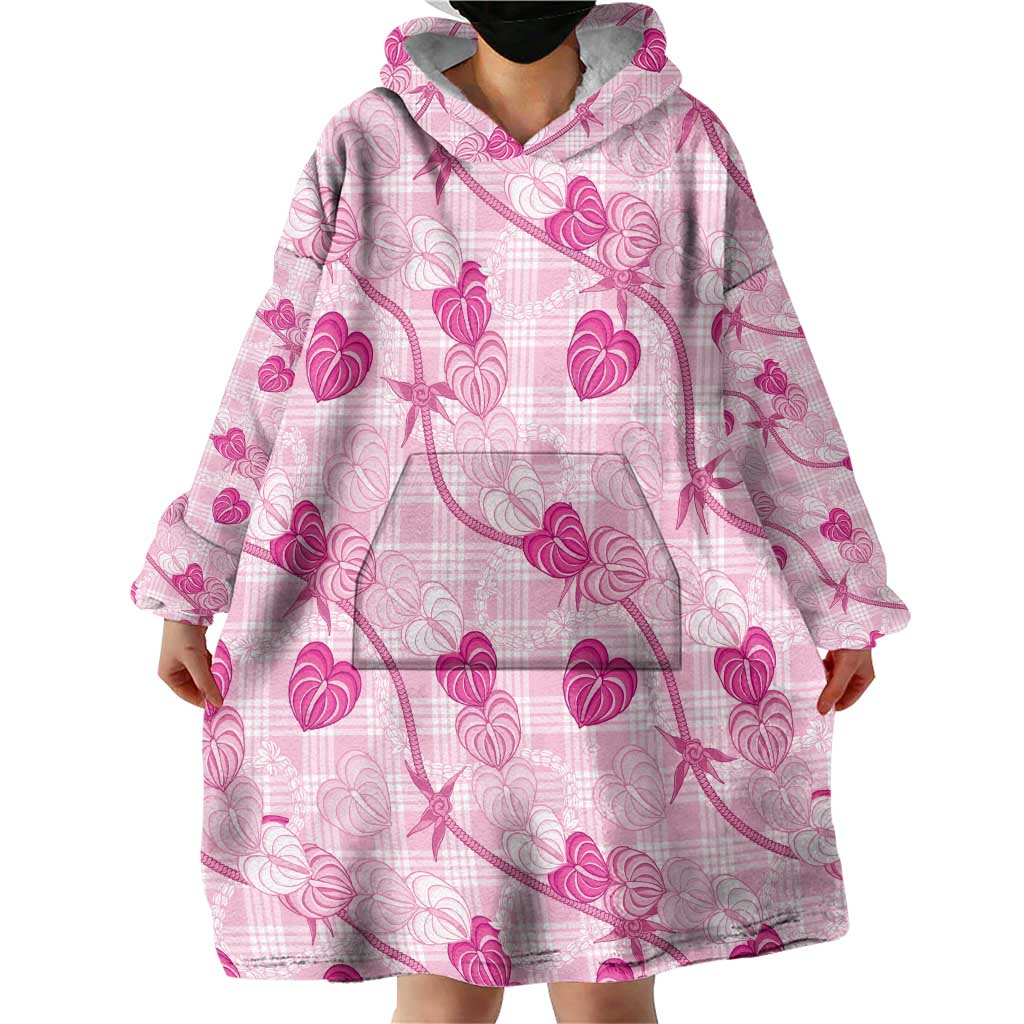 Anthurium Pikake Ti Leaf Palaka Wearable Blanket Hoodie Pink Version LT01 - Polynesian Pride