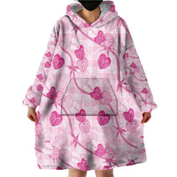 Anthurium Pikake Ti Leaf Palaka Wearable Blanket Hoodie Pink Version LT01 - Polynesian Pride