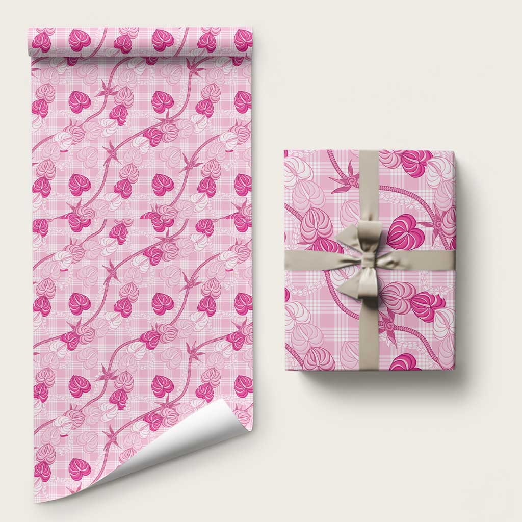 Anthurium Pikake Ti Leaf Palaka Wrapping Paper Pink Version LT01 58" × 23" Pink - Polynesian Pride