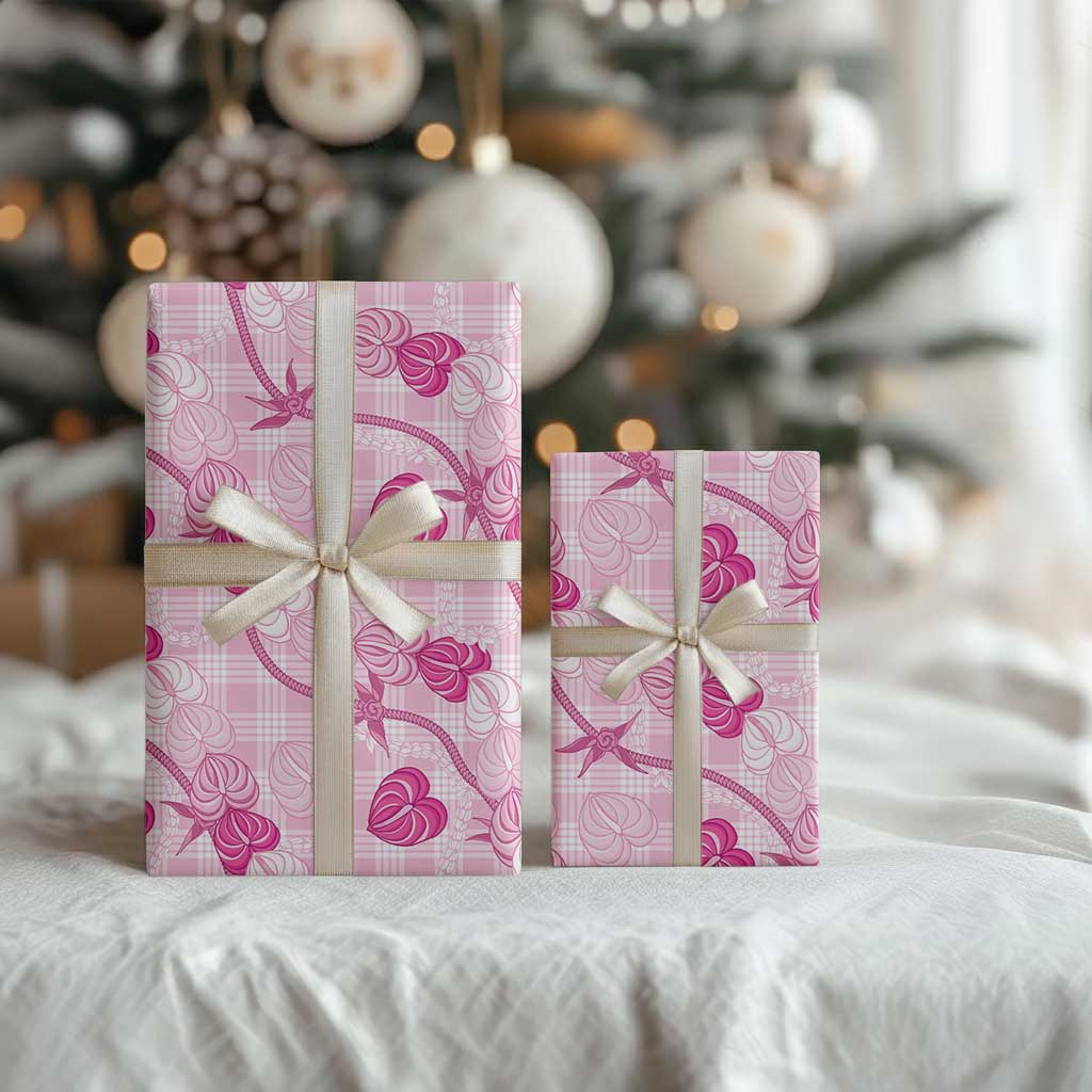 Anthurium Pikake Ti Leaf Palaka Wrapping Paper Pink Version LT01 - Polynesian Pride