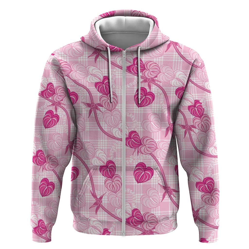 Anthurium Pikake Ti Leaf Palaka Zip Hoodie Pink Version LT01 Zip Hoodie Pink - Polynesian Pride