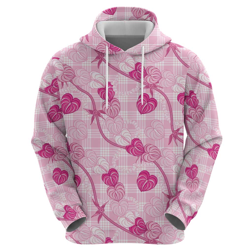 Anthurium Pikake Ti Leaf Palaka Zip Hoodie Pink Version LT01 - Polynesian Pride