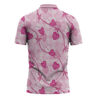 Anthurium Pikake Ti Leaf Palaka Zipper Polo Shirt Pink Version LT01 - Polynesian Pride