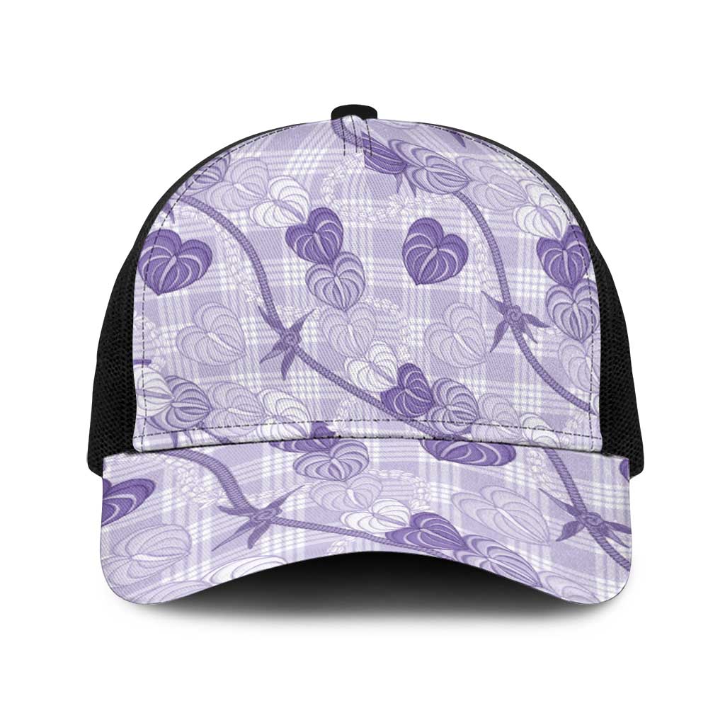 Anthurium Pikake Ti Leaf Palaka Baseball Net Cap Purple Version LT01 One Size Black Purple - Polynesian Pride