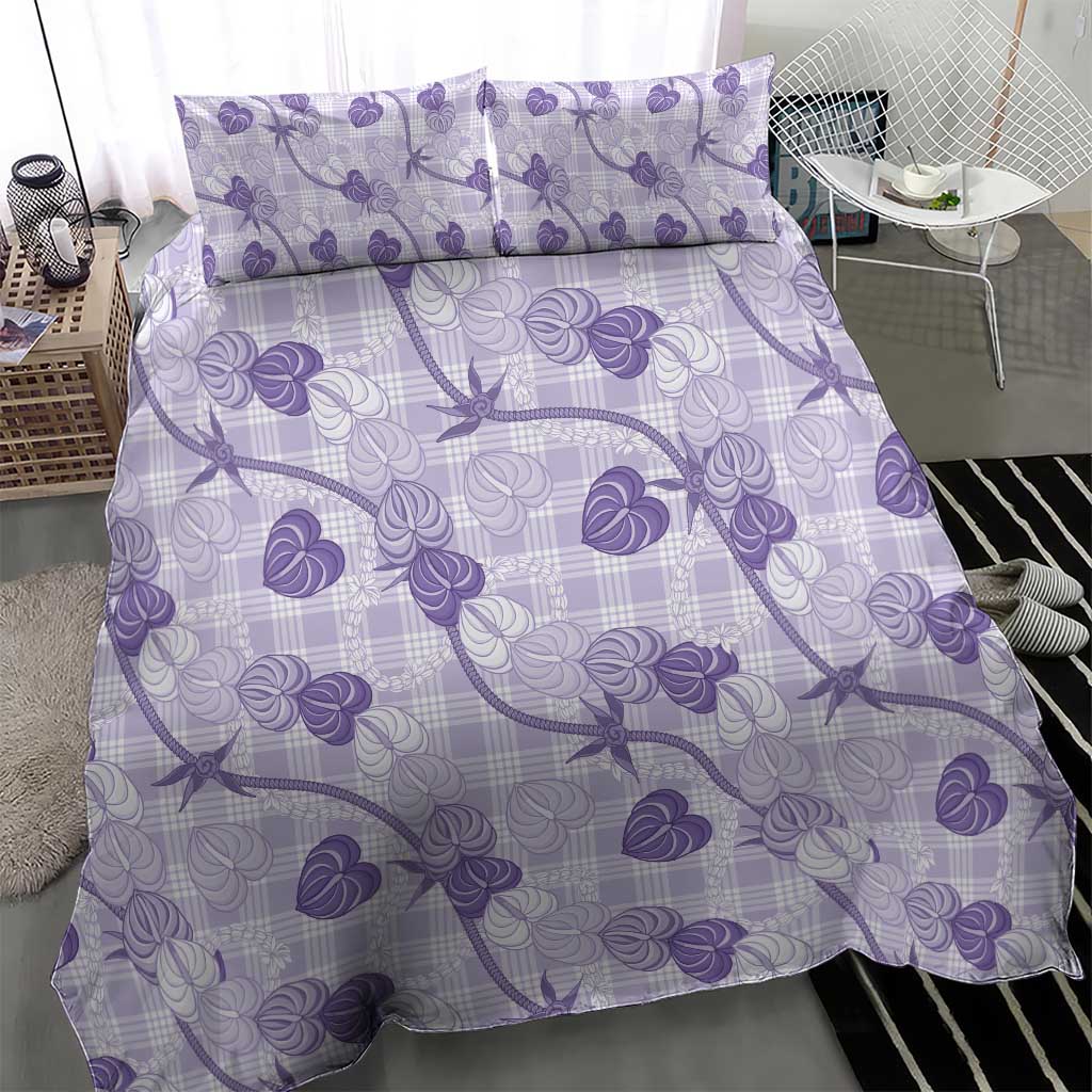 Anthurium Pikake Ti Leaf Palaka Bedding Set Purple Version LT01 - Polynesian Pride