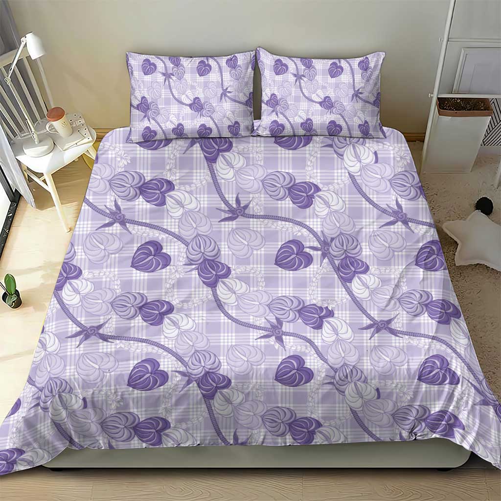 Anthurium Pikake Ti Leaf Palaka Bedding Set Purple Version LT01 - Polynesian Pride