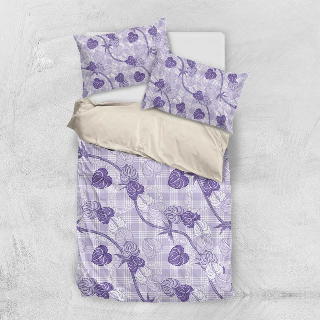 Anthurium Pikake Ti Leaf Palaka Bedding Set Purple Version LT01 US Twin 172cm x 218cm Purple - Polynesian Pride