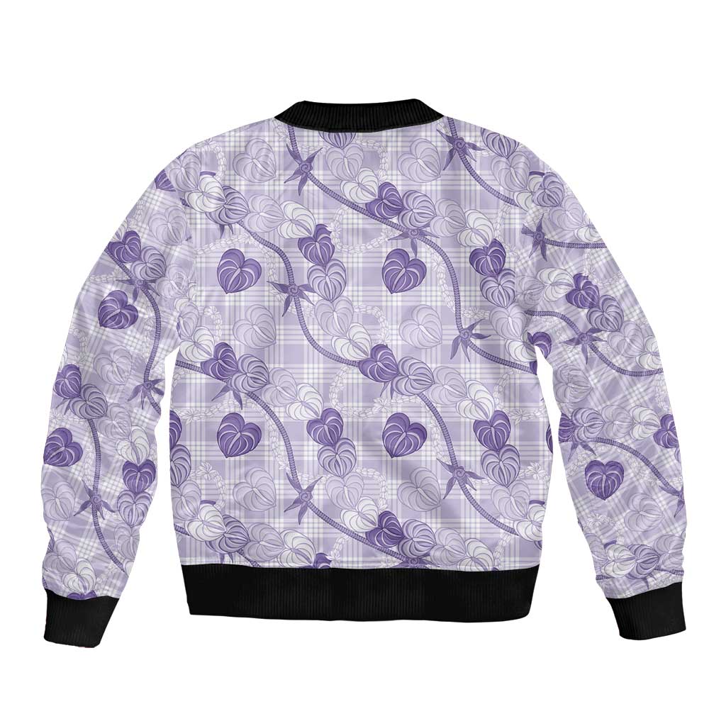 Anthurium Pikake Ti Leaf Palaka Bomber Jacket Purple Version LT01 - Polynesian Pride